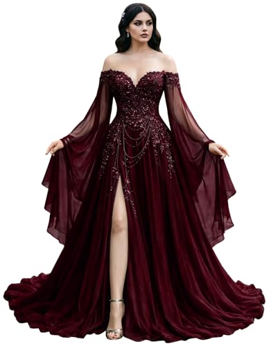 Mauuwy Burgundy Deep Gothic Wedding Dress with Tassels 18Plus Size