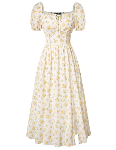 Scarlet Darkness Summer Spring Split Floral Corset Midi Dress with Pockets