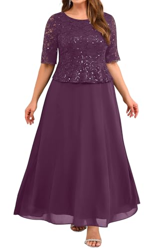 Plus Size Dark Purple Formal Sequin Lace Mother of The Bride Evening Dress