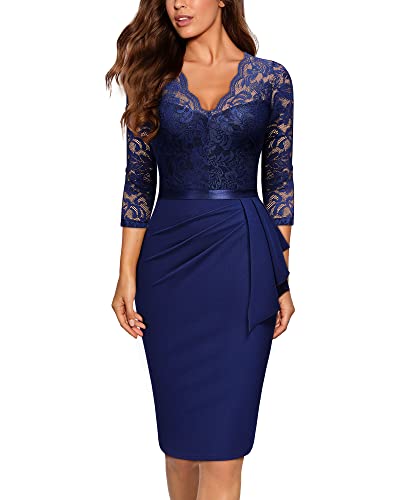 Miusol Women's Retro V Neck Floral Lace Ruffle Style Cocktail Party Dress
