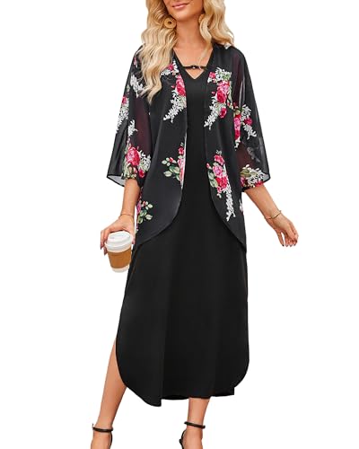 Honwenle Women's 2026 Summer Maxi Dress 2 Piece Loose Split Outfit,Black,Medium