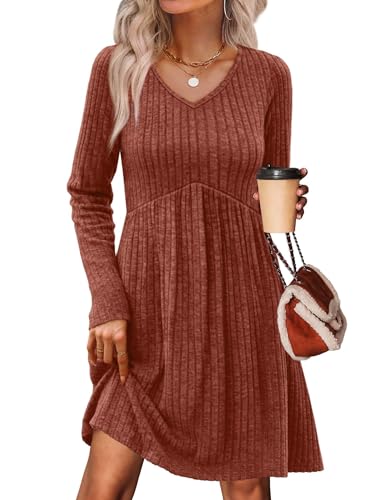 OFEEFAN Dresses for Women 2026 Elegant Classy Plus Size Fall Dresses Boho Dress Cowboy Chic School Outfits Knee Length Casual Dress Halloween Caramel Brown 2XL