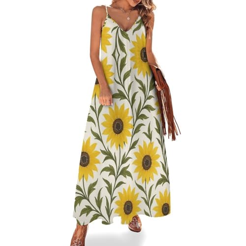 Girl Maxi Dress Sunflowers Floral Flowers Casual Tank Dress for Outdoor S