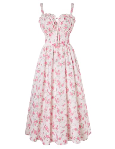 Summer Dresses for Women 2026 Floral Corset Maxi Dress Pink Roses M