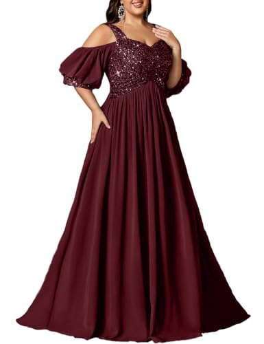 VOUIAO Plus Size Formal Dresses for Women Sequin Prom Gown Burgundy 2XL