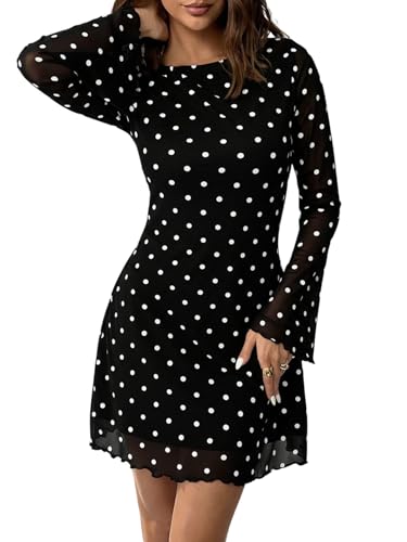 Milumia Women's Polka Dots Long Sleeve Mini Dress Cocktail Short Dresses
