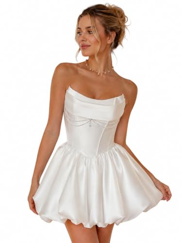 Lxhome Bubble Mini Strapless Pearl Wedding Cocktail Dress Ivory Size 4