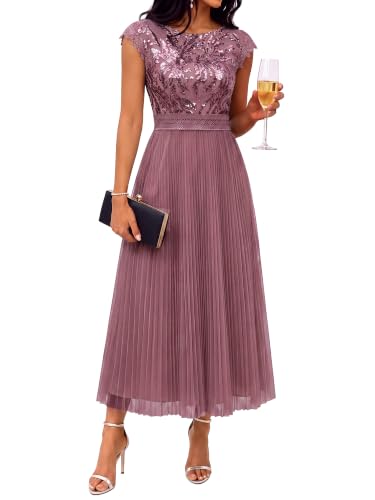 Ever-Pretty Women's Pleated Sequin Midi Formal Dresses Cocktail Dress