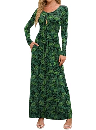 DEARCASE Women Long Sleeve Floral Maxi Dress,Flower Greenery,X-Large