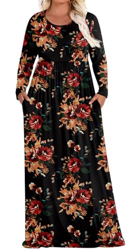 POPYOUNG Womens Plus Size Maxi Dresses Curvy Long Sleeve Fall Dress 3XL