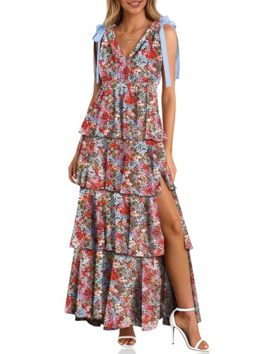 Wenrine Womens Elegant Wedding Guest Dress Floral Ruffle Maxi Dresses