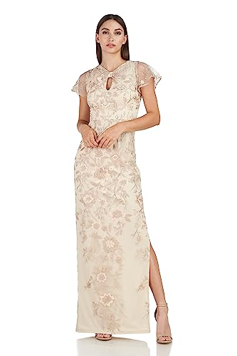JS Collections Womens Jorden Bow Column Gown Formal Dress, Champagne, 10 US