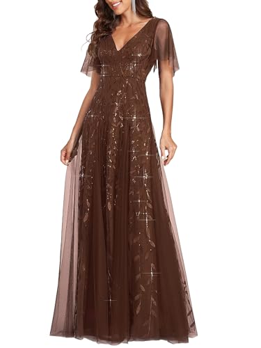 Ever-Pretty Women's Sequin V-Neck Formal Mother of the Bride Dresses Brown