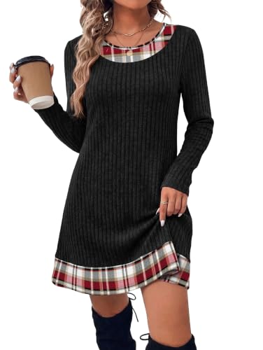 Sweater Dress for Women Fall Dresses Long Sleeve Dressy Casual Soft Black M