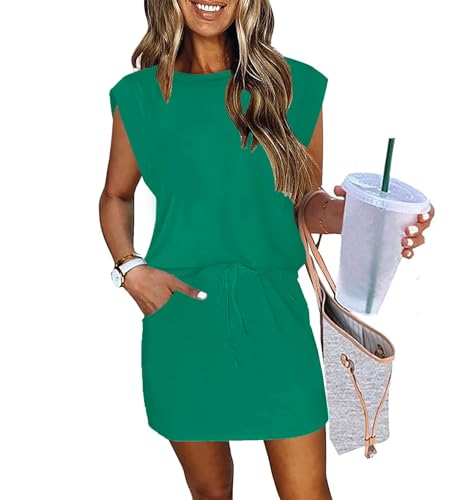 Womens Cap Sleeve Summer Dresses Tie Front Beach Mini Dress Tshirt Dress | Crew Neck, Trendy Cute Sundresses, Business Casual, Going Out Clothes, Homewear, Travel Cruise Basic Outfits