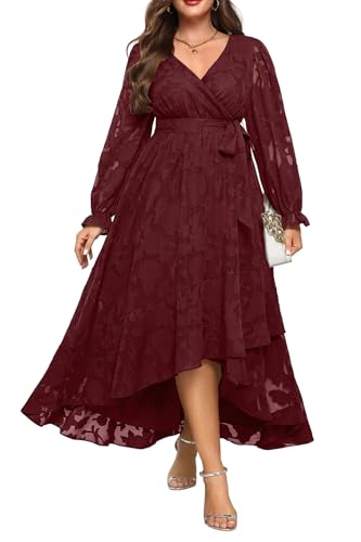 Plus Size Dresses Wedding Guest Fall Burgundy Long Sleeve Maxi Dress Women