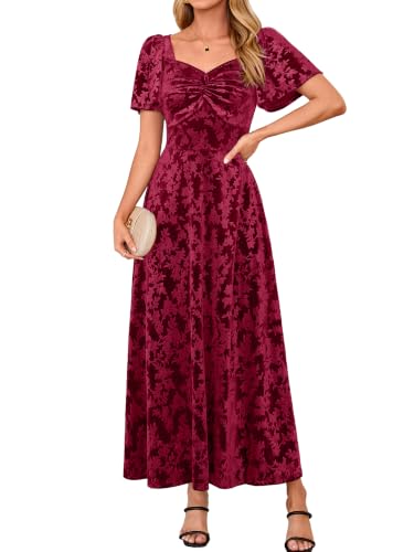 BerryGo Womens Velvet Twist Semi Formal Wedding Guest Maxi Dress Wine Red