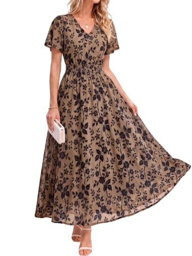 Simplee Womens Formal Fall Floral Mesh Wedding Guest Maxi Dresses