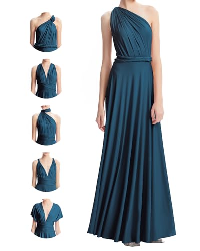 INFIWING Multi-Way Wrap Infinity Maxi Dress for Bridesmaids & Wedding Guest | Free Bandeau, 1 Dress for Endless Events, Evening, Prom, Gala, Non-See-Through, Wrinkle-Free, Teal Blue, One Size