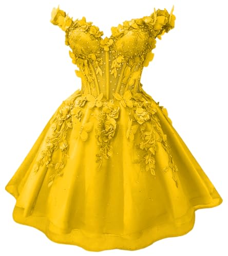 Youjiayi Lace Butterfly Yellow Dark DAMA Dresses for Quinceanera Size 14