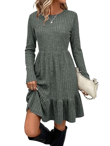 Berydress Womens Long Sleeve Fall Dresses Casual Knee Length Sweater Dress