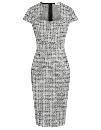 GRACE KARIN Work Dresses for Women Tweed Pencil Dress Black Plaid M