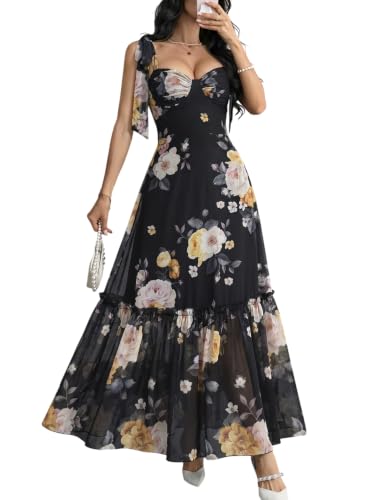 GothDark Floral Dresses for Women Tiered Ruffle Multicolor X-Small