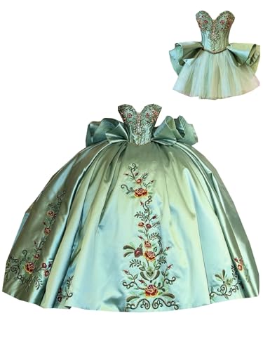 Mollybridal Ball Gown Two Pieces Quinceanera Prom Evening Wedding Dresses Sage Green Floral Flower Embroidered Crystal Rhinestones 2 in 1 Detachable Skirt Plus Size Petite 6