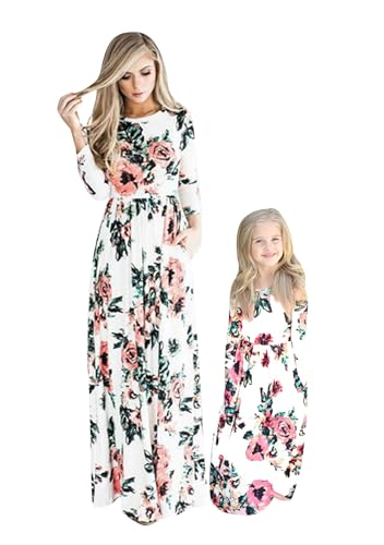GORIFE Mommy and Me Family Maxi Dresses Dress Parent-Child Patchwork Long Dress White Hua 0-1T