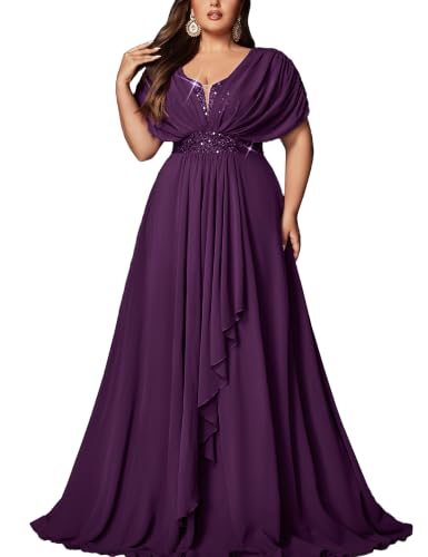 VOUIAO Women Sequin Plus Size Bridesmaid Dresses Formal Gown Purple 2XL