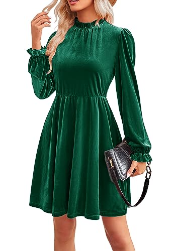 Jayscreate Women's Long Sleeve Winter Fall Wedding Guest Velvet Short Dress