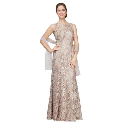 Alex Evenings Women's Long Sleeveless Mother of the Bride Dress with Shawl (Petite and Regular Sizes), Champagne, 10P