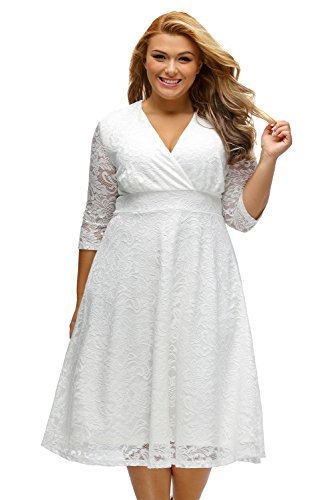 Fashion Women's Elegant Lace Plus Size Formal Bride Bridesmaid Wedding Party Skater Dress for Women Plus Size White 5XL/XXXXXL