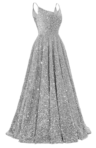 Sparkly Spaghetti Straps Sequin Prom Dresses 2026 for Women Long