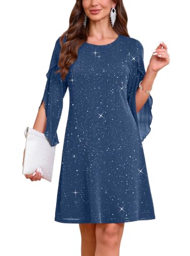 oten Women's 2026 Flutter Sleeve Cocktail Wedding Guest Short Dresses | Chiffon 3/4 Sleeve, Crewneck, Hidden Back Zipper, Knee Length, Semi Formal Dresses for Women, Cruise Party