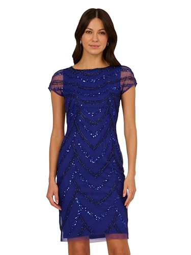 Adrianna Papell Women's Beaded Cocktail Dress, Dark Blue Violet, 18