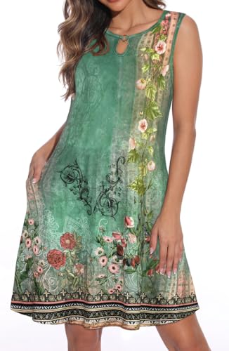 elescat Summer Dresses for Women Sleeveless Sundress, Dark Sea Green, L