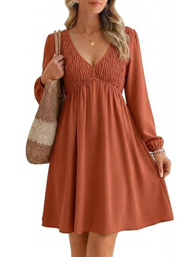 BerryGo Womens Long Sleeve Flowy Fall Wedding Guest Mini Dress with Pocket