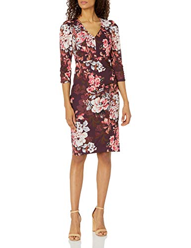 Eliza J Long Sleeve Sheath Dress with Ruching Detail, PLM, 4 Plum