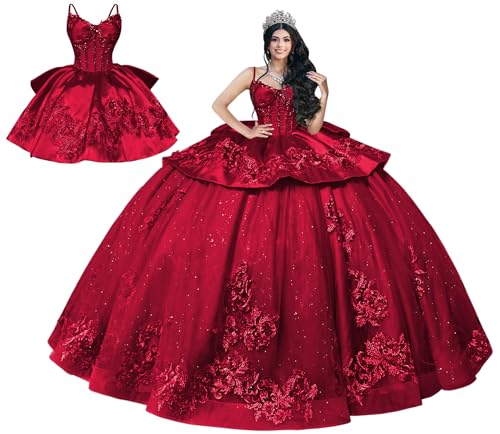 Mauuwy Layered Ball Gown 2 Pieces Lace Vestidos De 15 Burgundy
