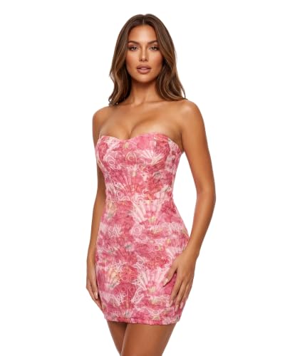 Women Lace Mini Dress Eyelet Strapless Back Tie Floral Bodycon Dress