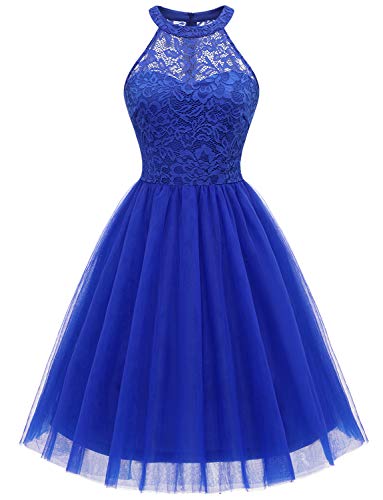 Dressystar Women's Short Halter Cocktail Party Dress Lace Tulle Homecoming Prom Gown Royal Blue S