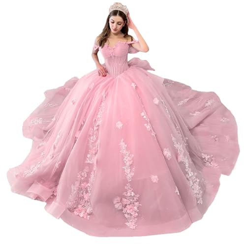 Mauuwy Ball Gown Tulle Quinceanera Dresses Pink Deep Size 2