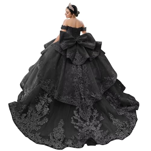 Mouccy Gorgeous Lace Sweet 15 16 Quinceanera Dresses Black