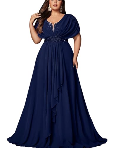 VOUIAO Women Sequin Plus Size Bridesmaid Dresses Formal Gown Navy Blue 2XL