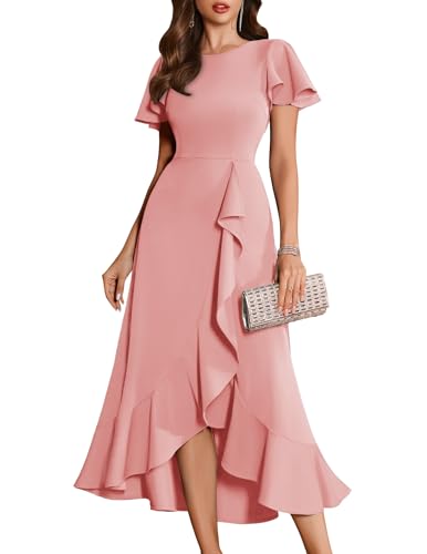 Women Formal Flutter Sleeve Wedding Guest Cocktail Pastel Dress Blush XS