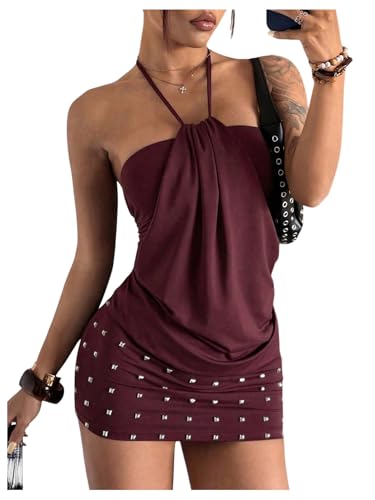 SweatyRocks Women's Y2k Grunge Halter Mini Dress Sexy Club Backless Dresses