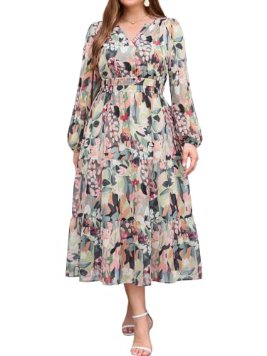 Simplee Womens Plus Size Floral Boho Maxi Flowy Wedding Guest Dress