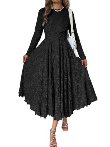 Evzeiem Women's Long Sleeve Fall Wedding Guest Floral Maxi Dress, Black L