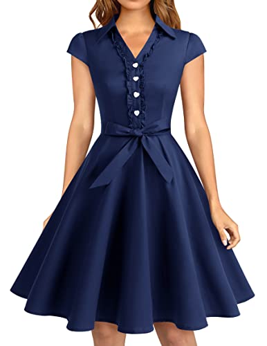 Wedtrend Women's 1950s Cap Sleeves Retro Vintage Cocktail Party Swing Dresses WTP10007Navy3XL